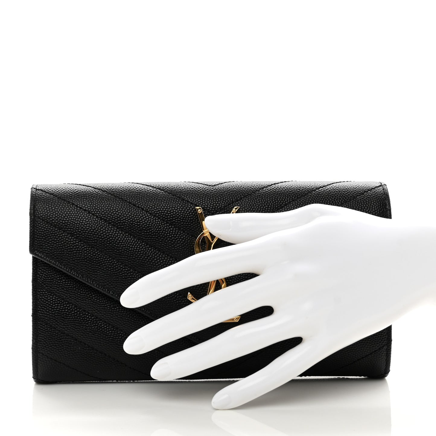 Grain De Poudre Matelasse Chevron Monogram Flap Wallet Black