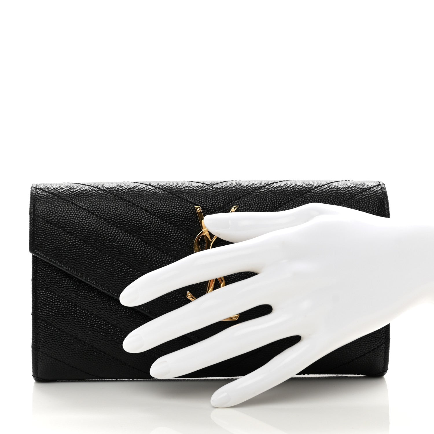 Saint Laurent Grain De Poudre Matelasse Chevron Monogram Flap Wallet Black 2 of 7