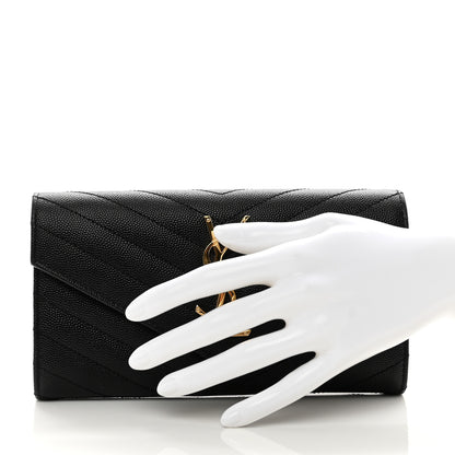 Saint Laurent Grain De Poudre Matelasse Chevron Monogram Flap Wallet Black 2 of 7