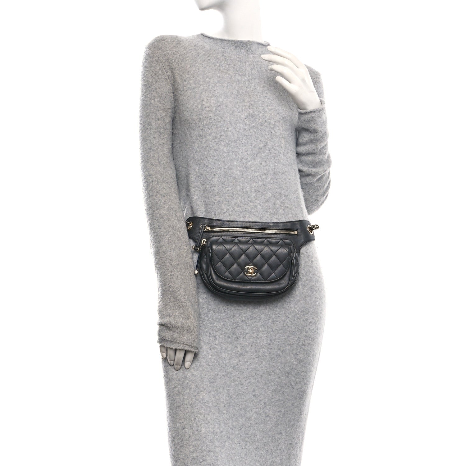 Chanel Metallic Calfskin Flap Chain Waist Bag Ruthenium 2 of 10