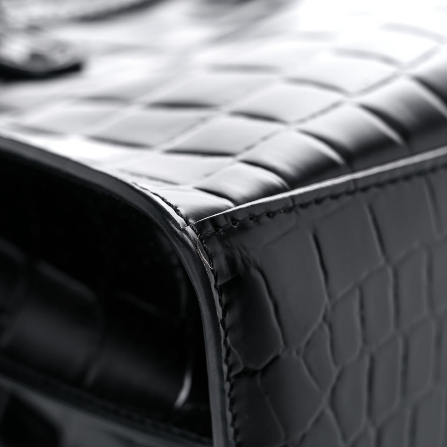Semi Shiny Calfskin Crocodile Embossed Neo Classic Black Hardware Mini City Black