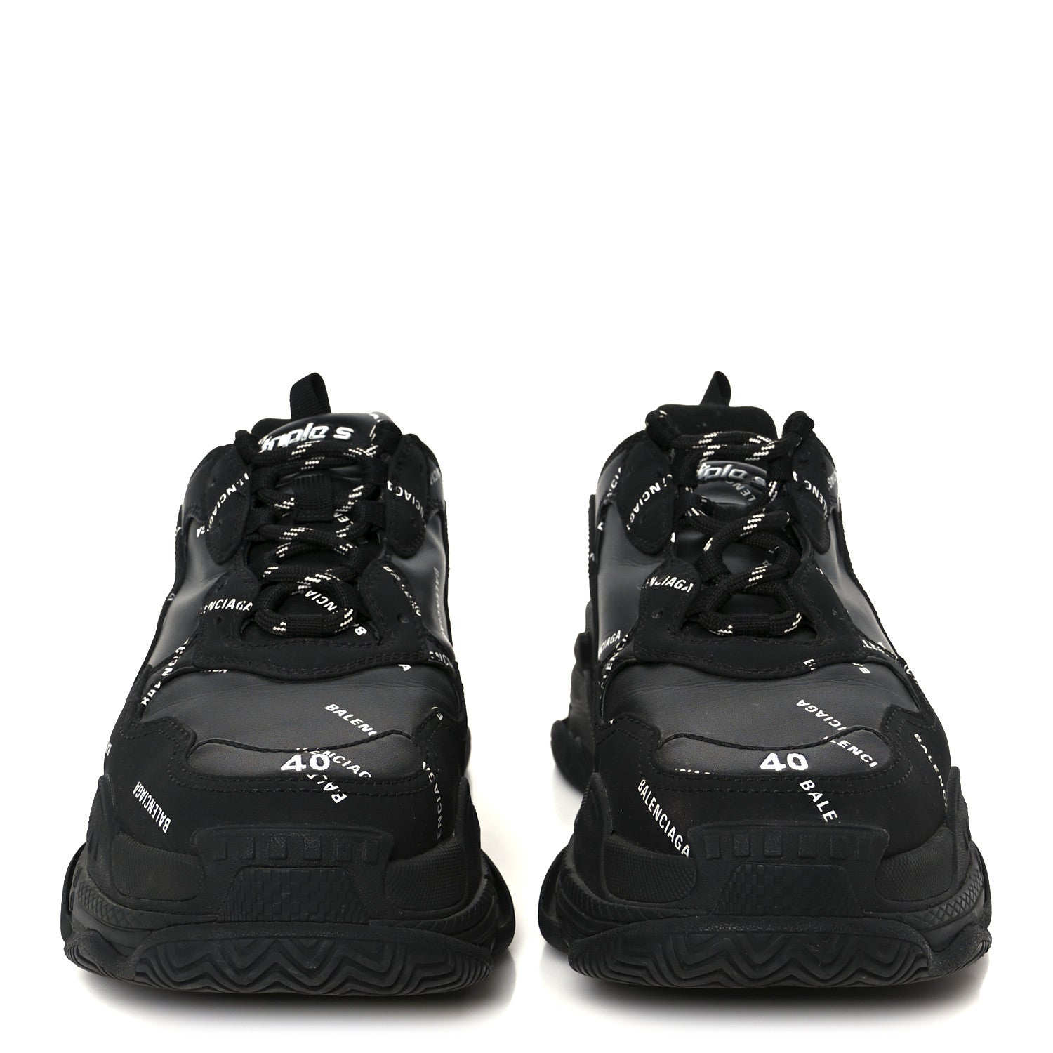 Balenciaga Technical Fabric Allover Logo Womens Triple S Sneakers 37 Black White 3 of 9