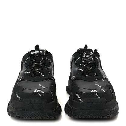 Balenciaga Technical Fabric Allover Logo Womens Triple S Sneakers 37 Black White 3 of 9