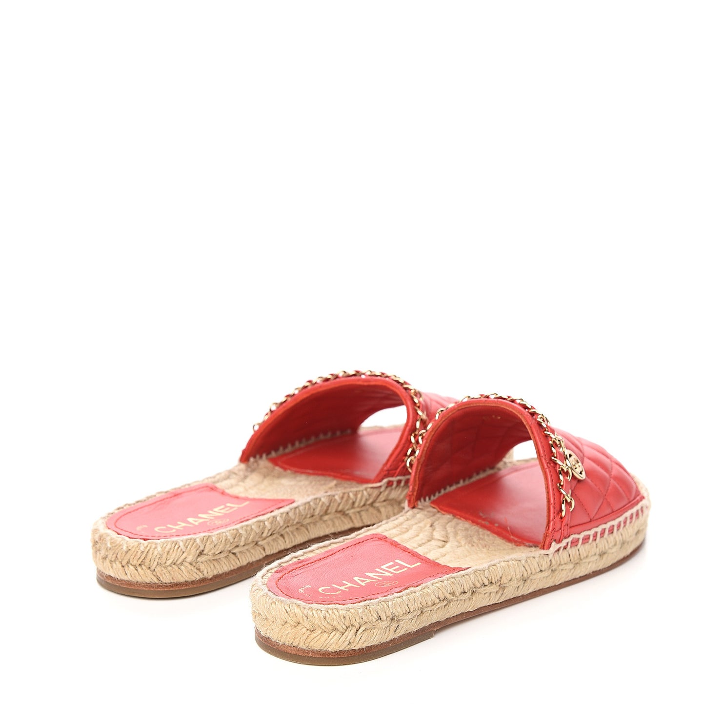 Lambskin Quilted CC Espadrille Slip On Sandals 37 Red