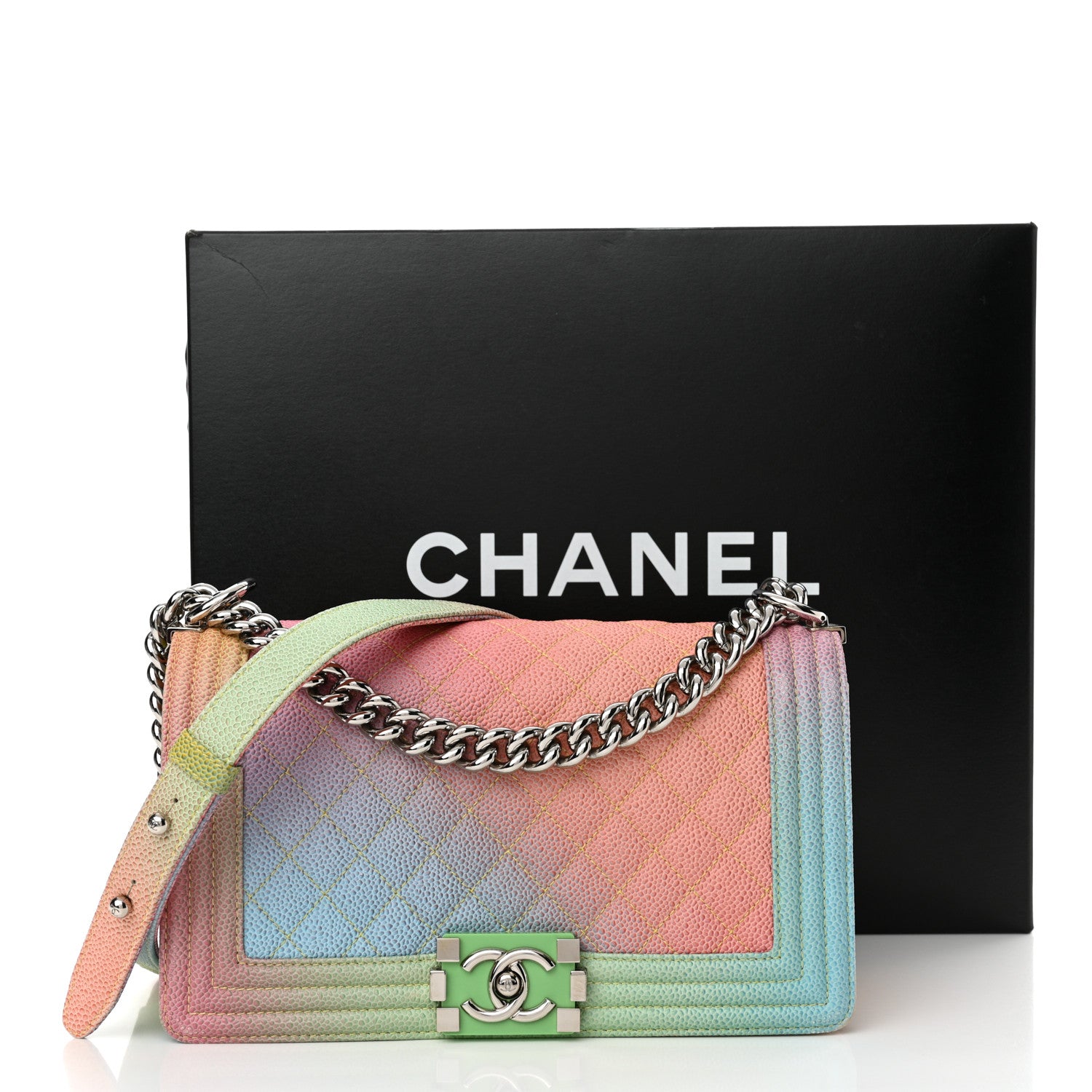 Chanel Caviar Quilted Medium Cuba Rainbow Boy Flap Multicolor 11 of 11