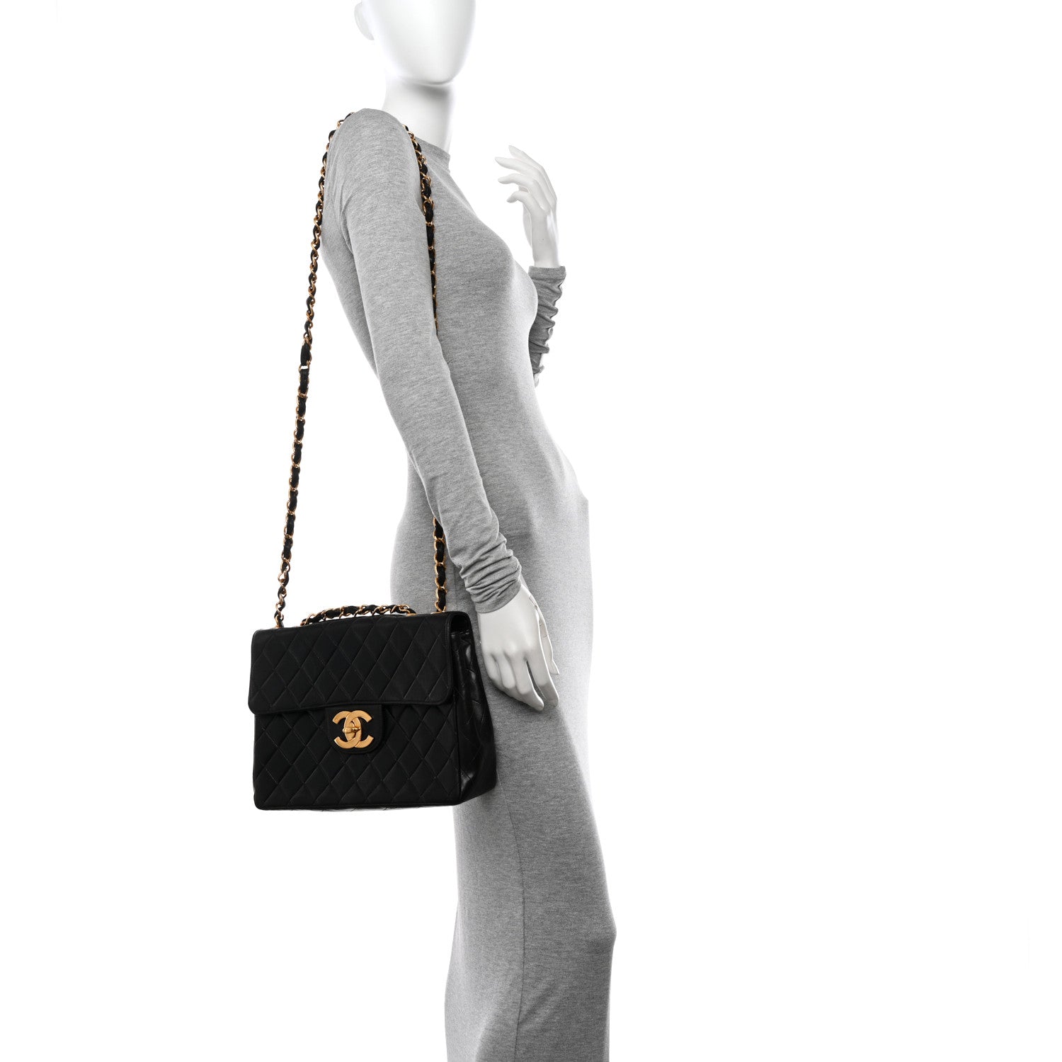 Chanel Lambskin Quilted XL Jumbo Single Flap Black 2 of 14