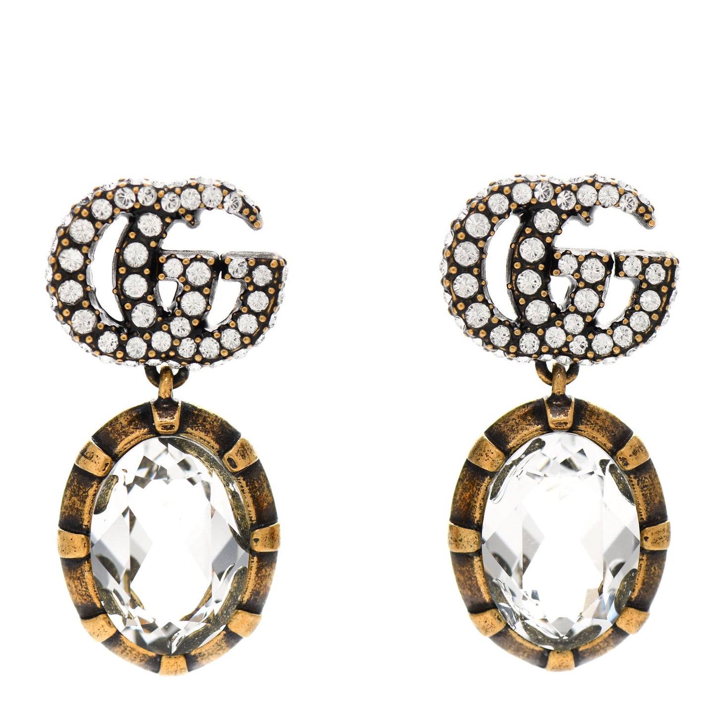 Crystal Double G Earrings Aged Gold