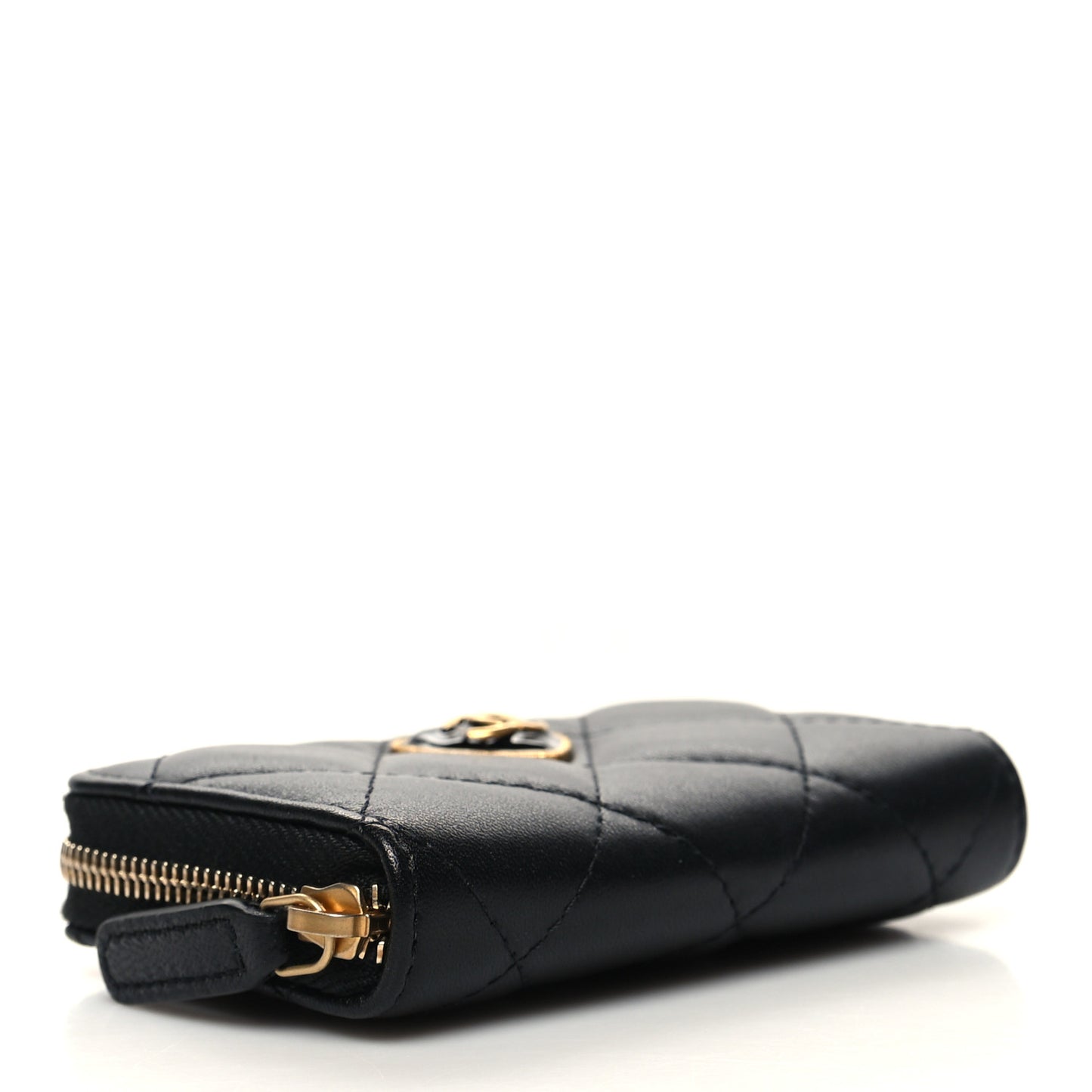 Lambskin Plexiglass Quilted Coco Love Zip Coin Purse Black