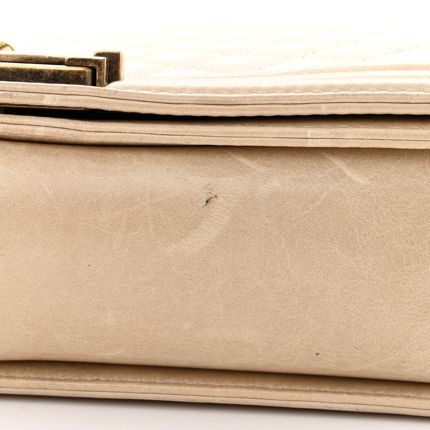 Glazed Calfskin Quilted Large Boy Flap Beige