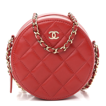 Chanel Lambskin Quilted Round Clutch With Chain Red 1 of 9