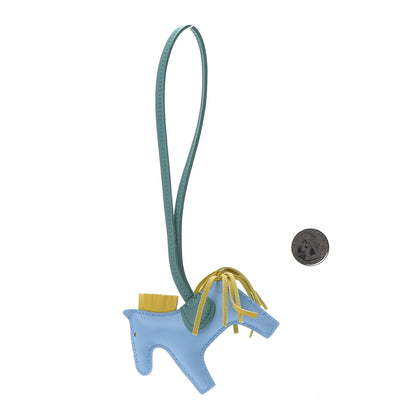 Hermes Milo Lambskin Grigri Rodeo Horse Bag Charm PM Bleu Celeste Lime Malachite 2 of 5