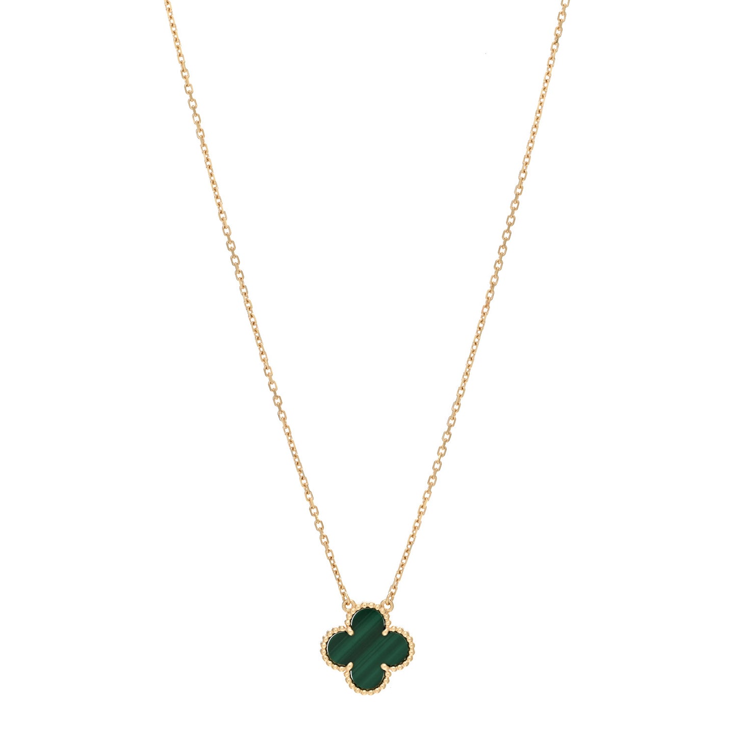 18K Yellow Gold Malachite Vintage Alhambra Pendant Necklace