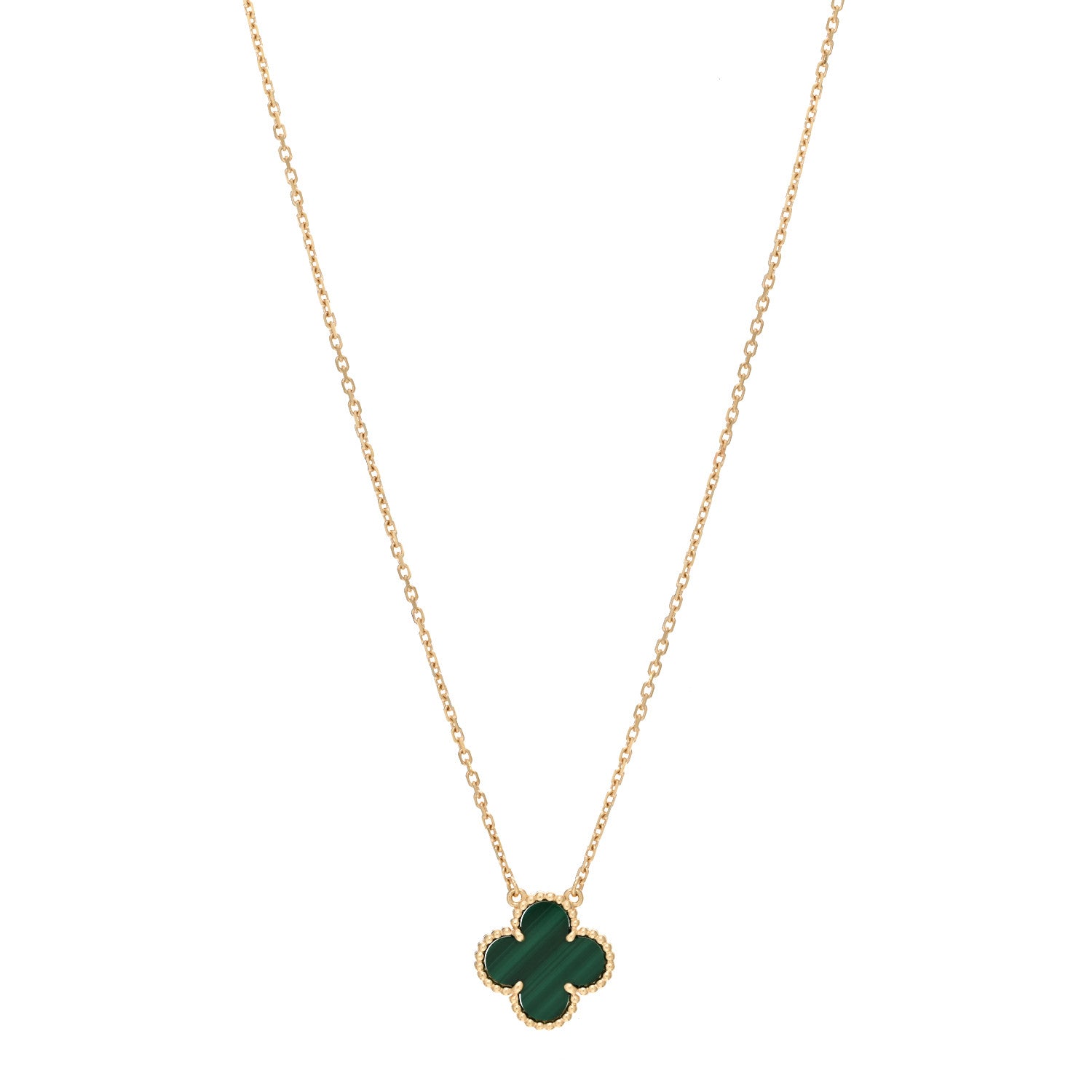 Van Cleef & Arpels 18K Yellow Gold Malachite Vintage Alhambra Pendant Necklace 1 of 5