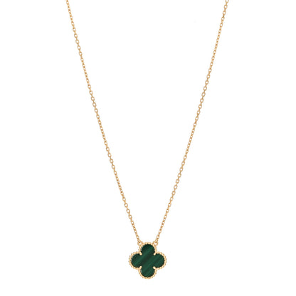 Van Cleef & Arpels 18K Yellow Gold Malachite Vintage Alhambra Pendant Necklace 1 of 5