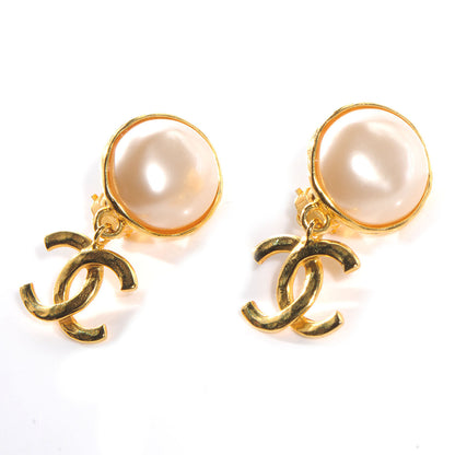 Chanel Pearl CC Dangle Clip On Earrings Gold 1 of 5