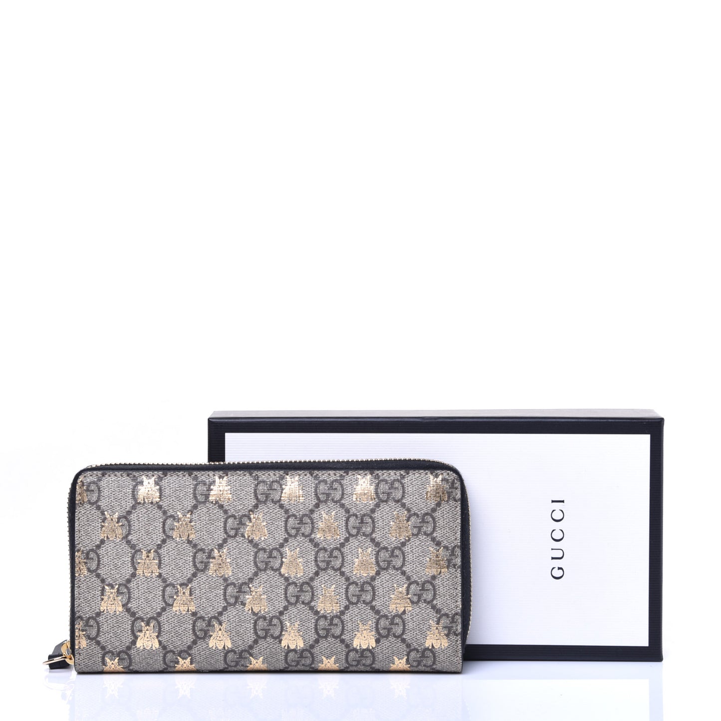 GG Supreme Monogram Bees Zip Around Wallet