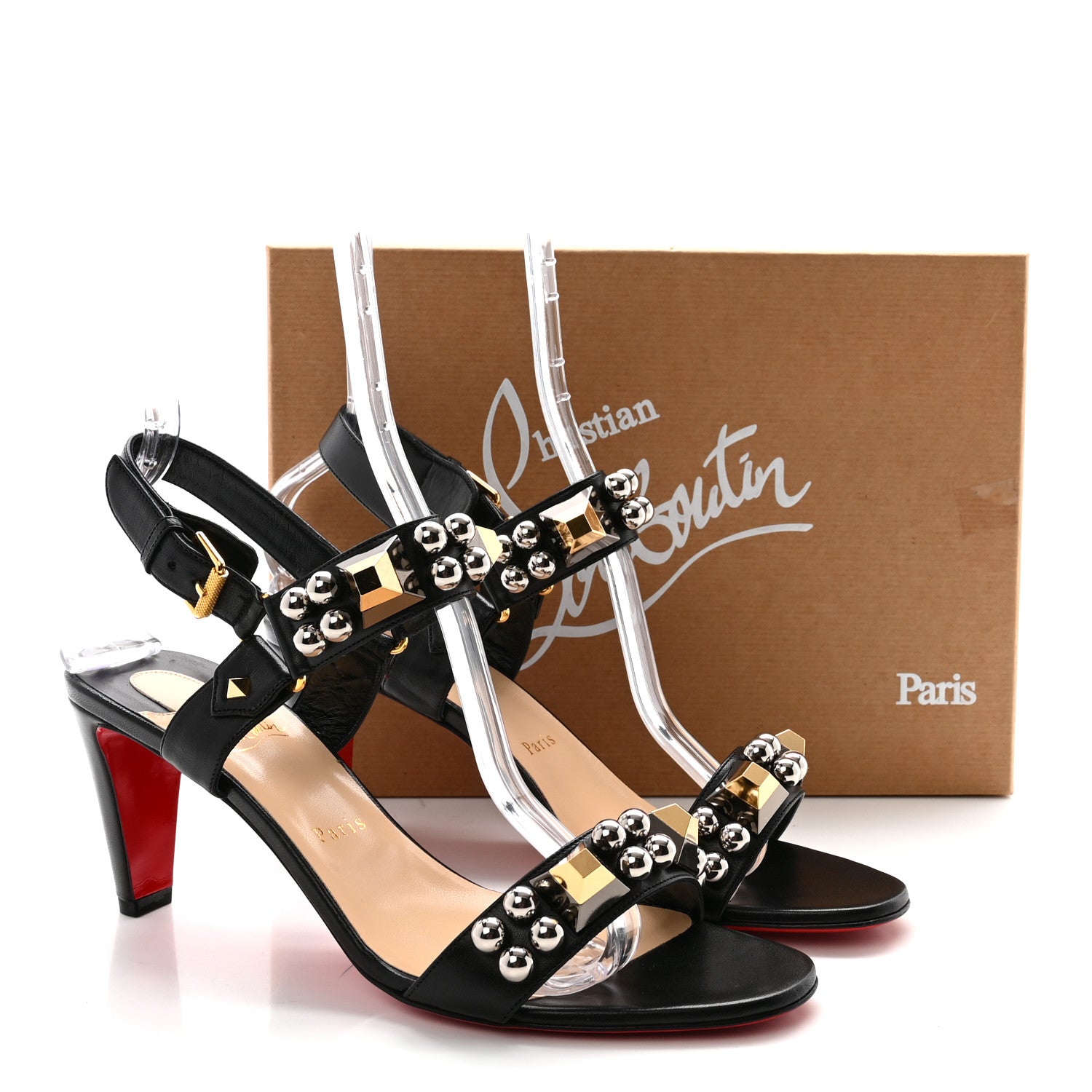 Christian Louboutin Shiny Nappa Pyrabubble 70 Sandals 40.5 Black