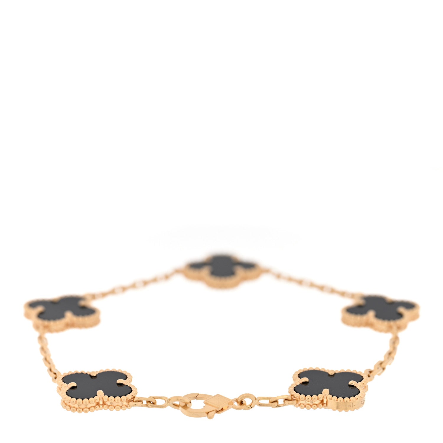 Van Cleef & Arpels 18K Yellow Gold Black Onyx 5 Motifs Vintage Alhambra Bracelet 2 of 4