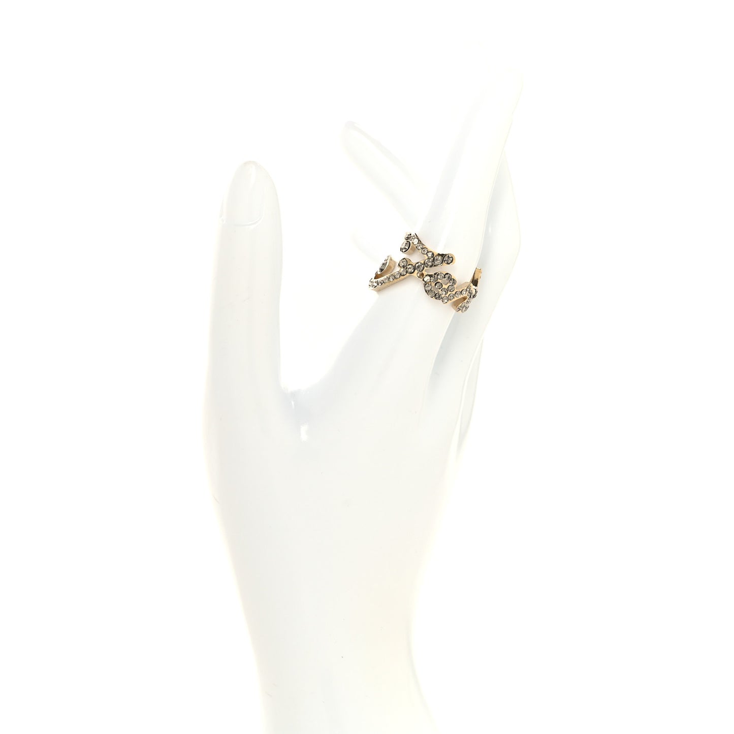 Metal Crystal Fendi Signature Ring M Gold