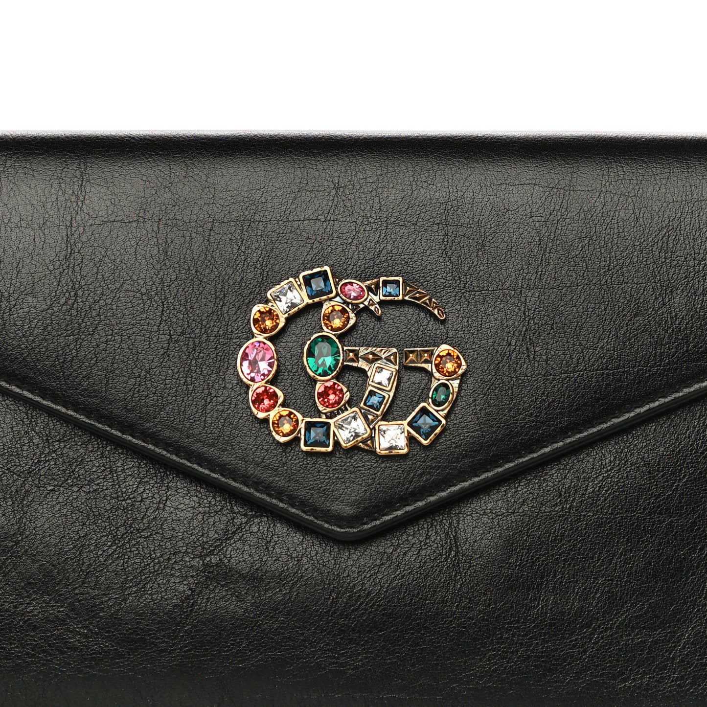 Calfskin Crystal GG Broadway Envelope Clutch Black