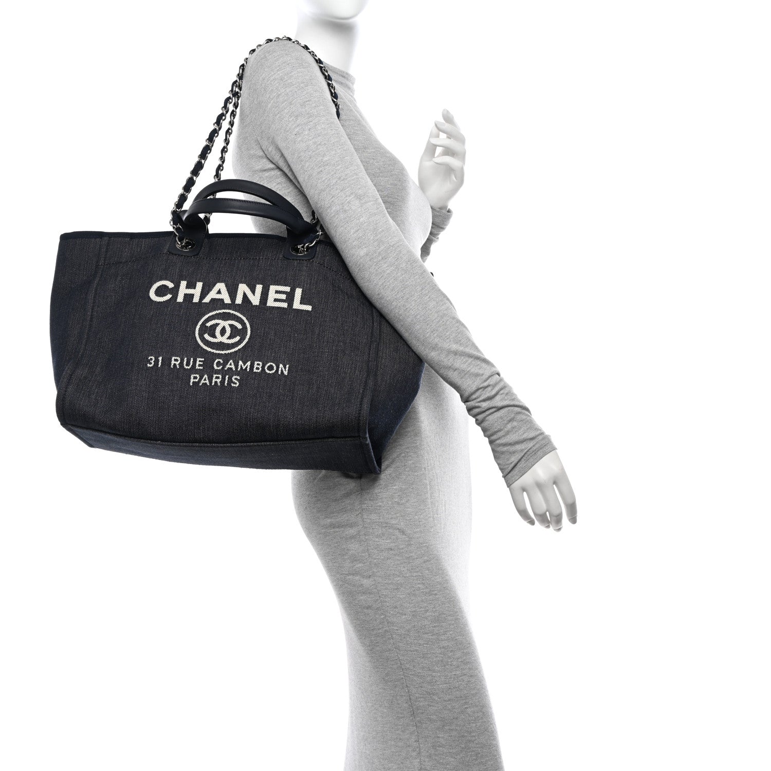 Chanel Denim Medium Deauville Tote Dark Blue 2 of 12