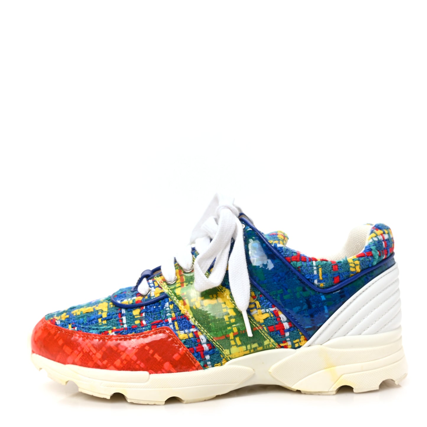 Tweed PVC Calfskin Sneakers 36 Red Yellow Blue