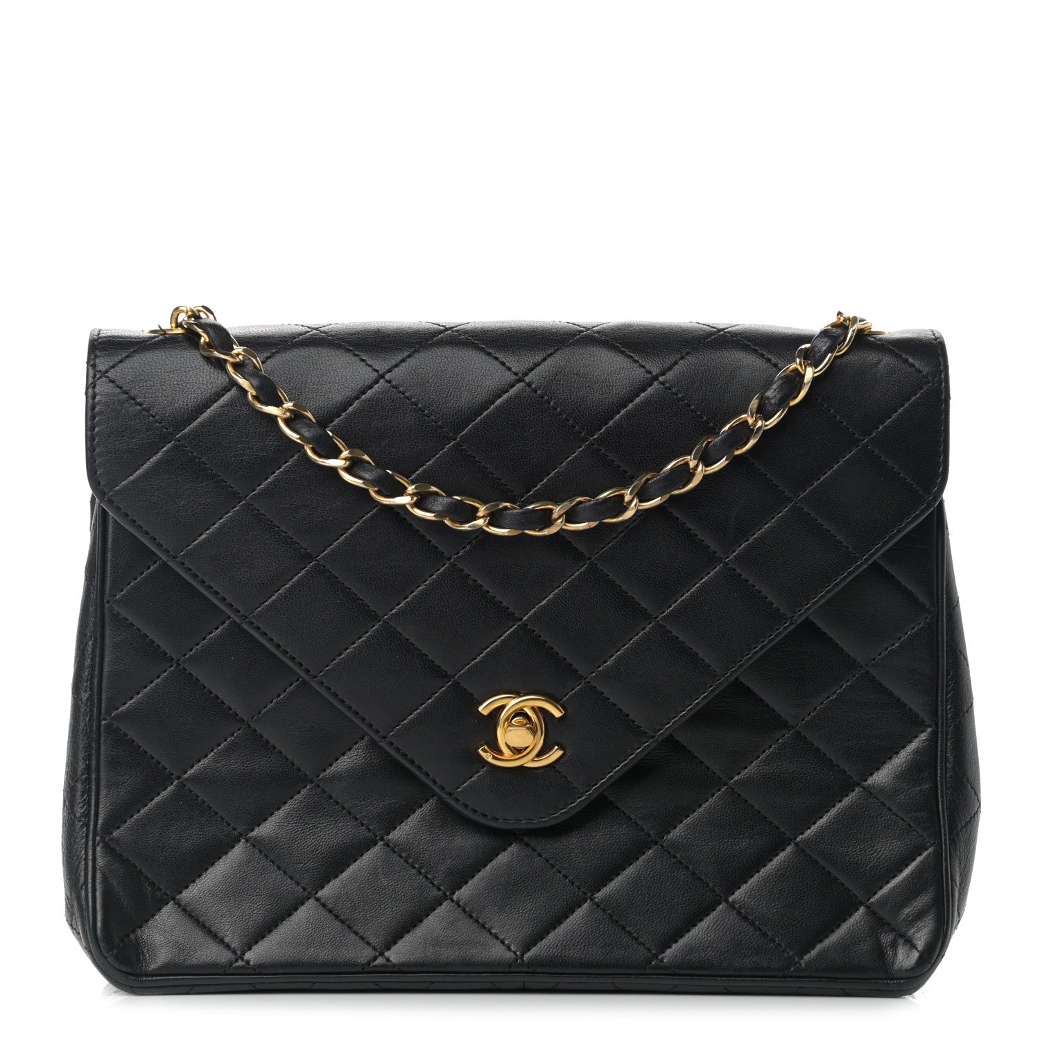 Chanel Lambskin Diamond Stitch Envelope Single Flap Black 1 of 12