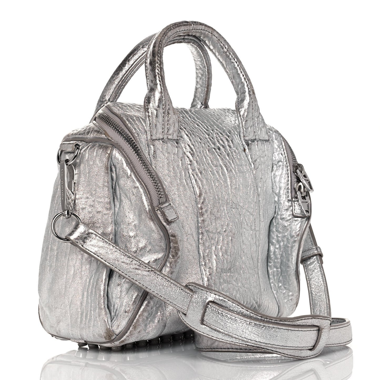 Metallic Pebbled Lambskin Rockie Rhodium Silver