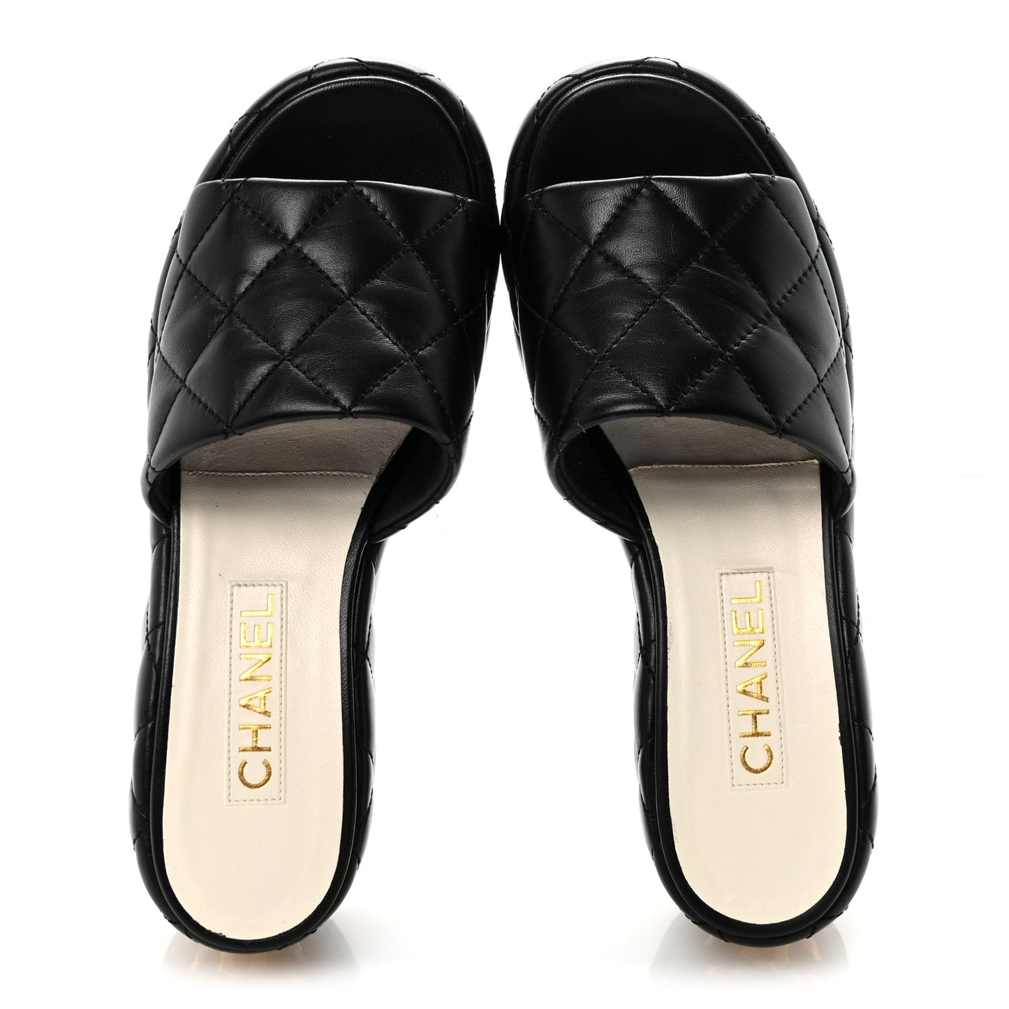 Lambskin Quilted Camelia CC Wedge Sandal Mules 40 Black