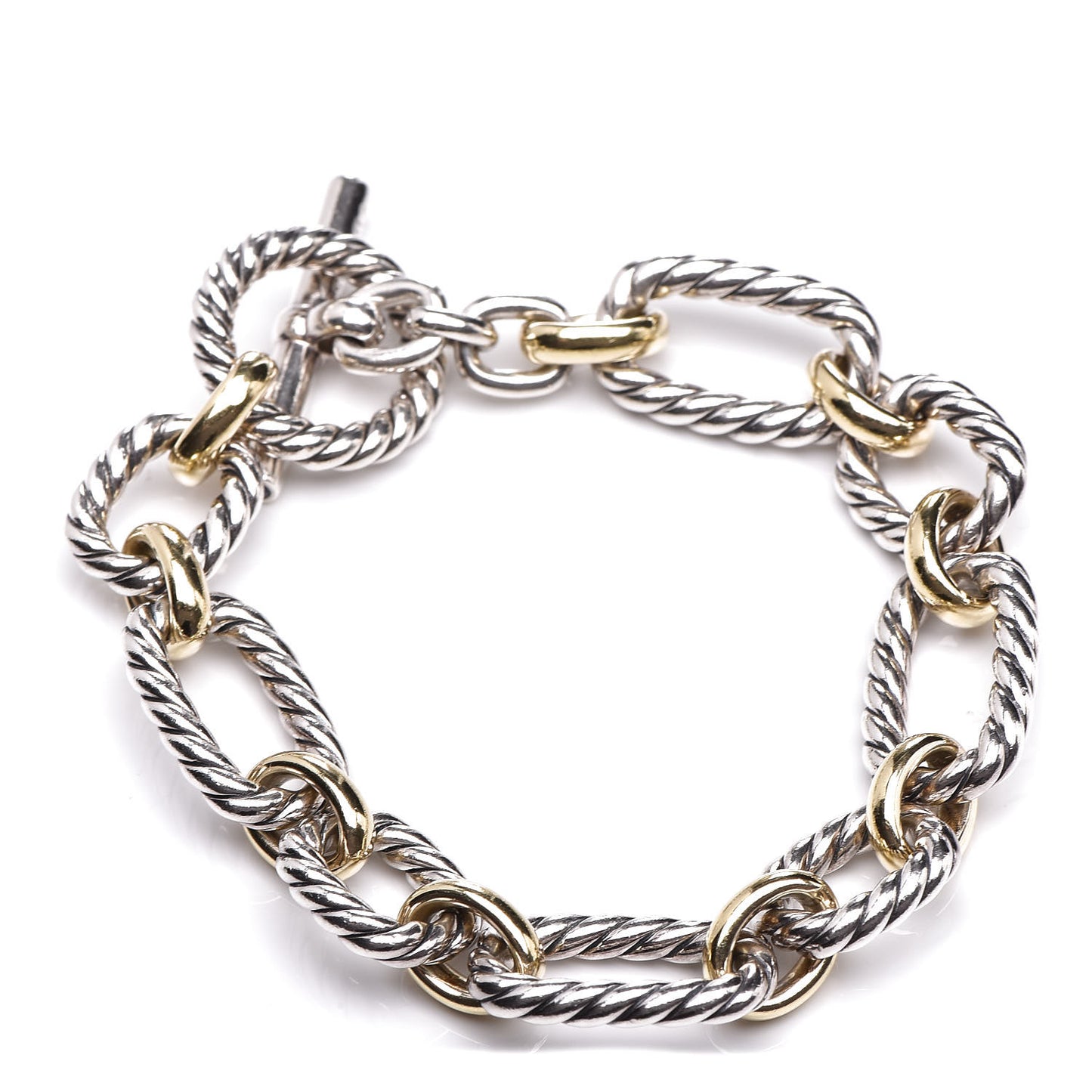 Sterling Silver 18K Yellow Gold Blue Sapphire Cushion Link Bracelet