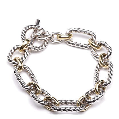 David Yurman Sterling Silver 18K Yellow Gold Blue Sapphire Cushion Link Bracelet 2 of 3