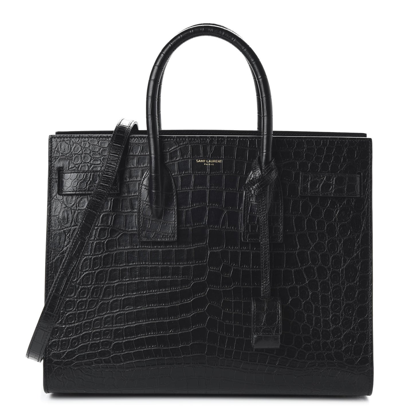 Calfskin Crocodile Embossed Small Sac de Jour Black