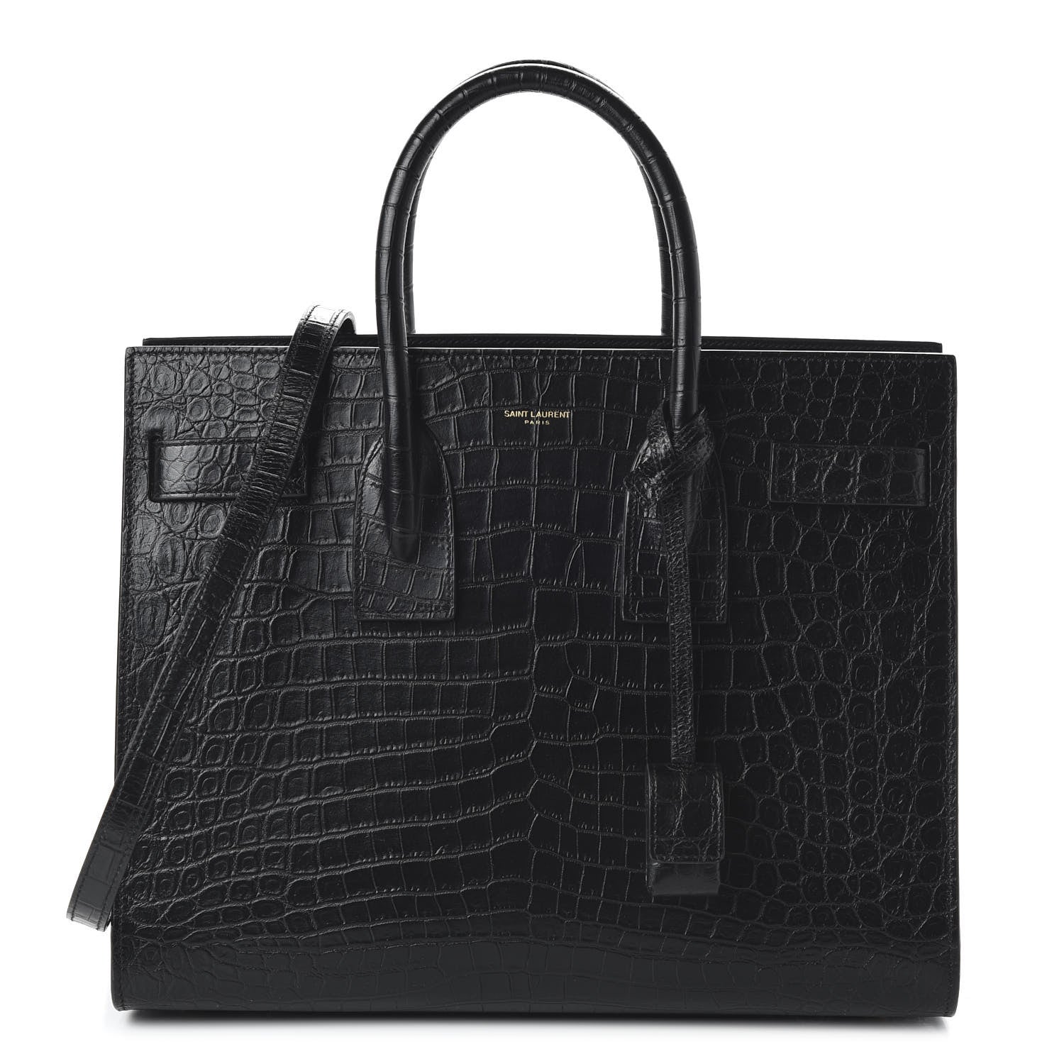 Saint Laurent Calfskin Crocodile Embossed Small Sac de Jour Black 1 of 10