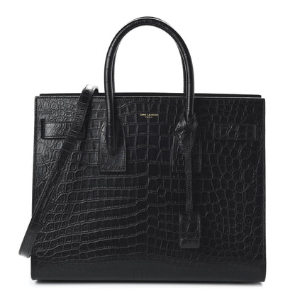 Saint Laurent Calfskin Crocodile Embossed Small Sac de Jour Black 1 of 10