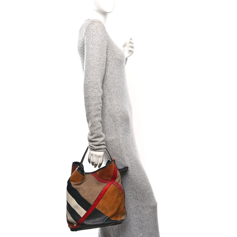 Grainy Calfskin Suede Canvas Mega Check Patchwork Medium Ashby Hobo Multicolor