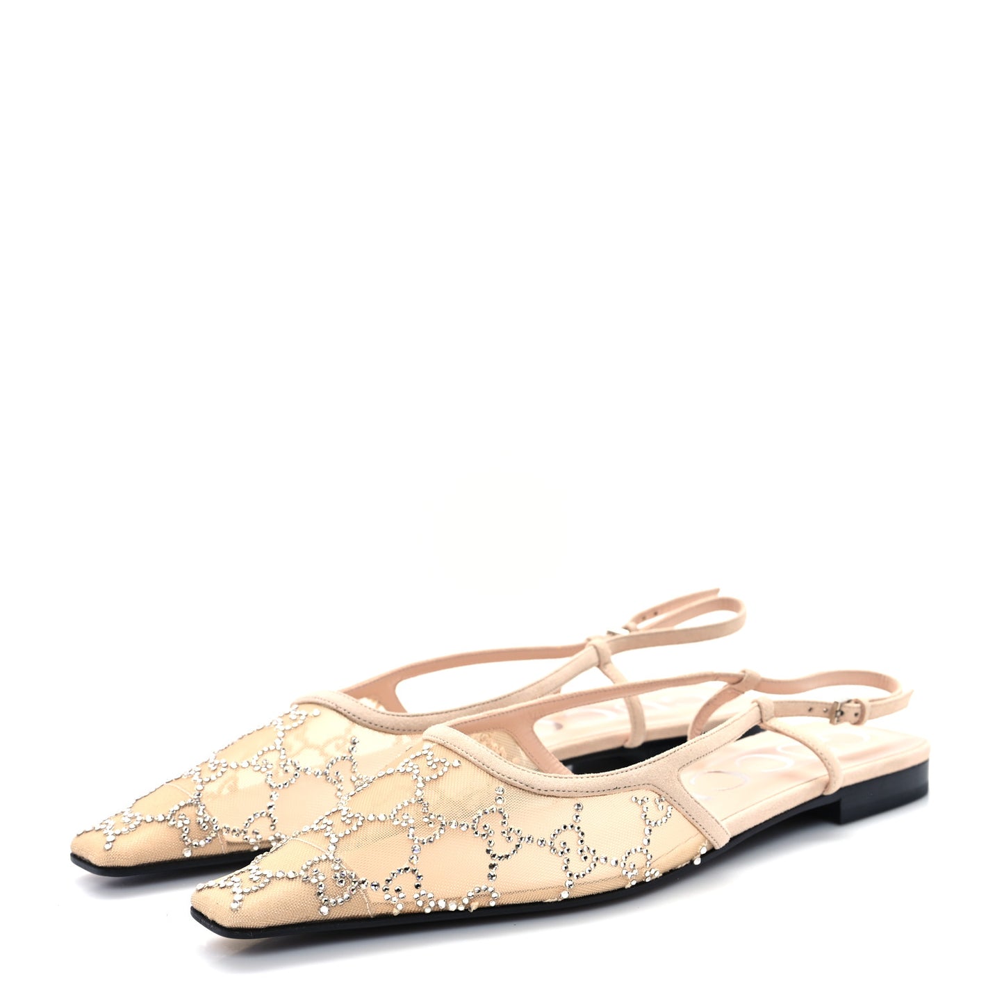 Suede Mesh Crystal GG Monogram Slingback Ballet Flats 40 Light Powder Skin Rose