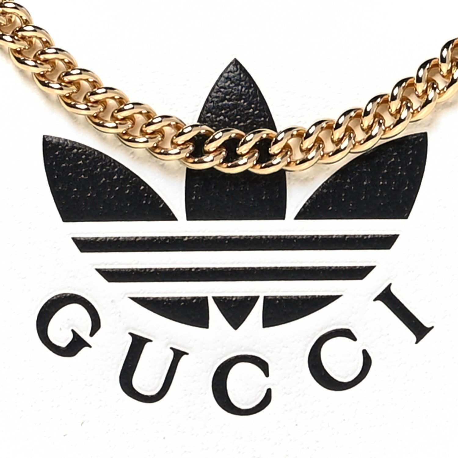 Gucci X ADIDAS Textured Dollar Calfskin Trefoil Embossed Wallet On Chain Off White Black 8 of 8
