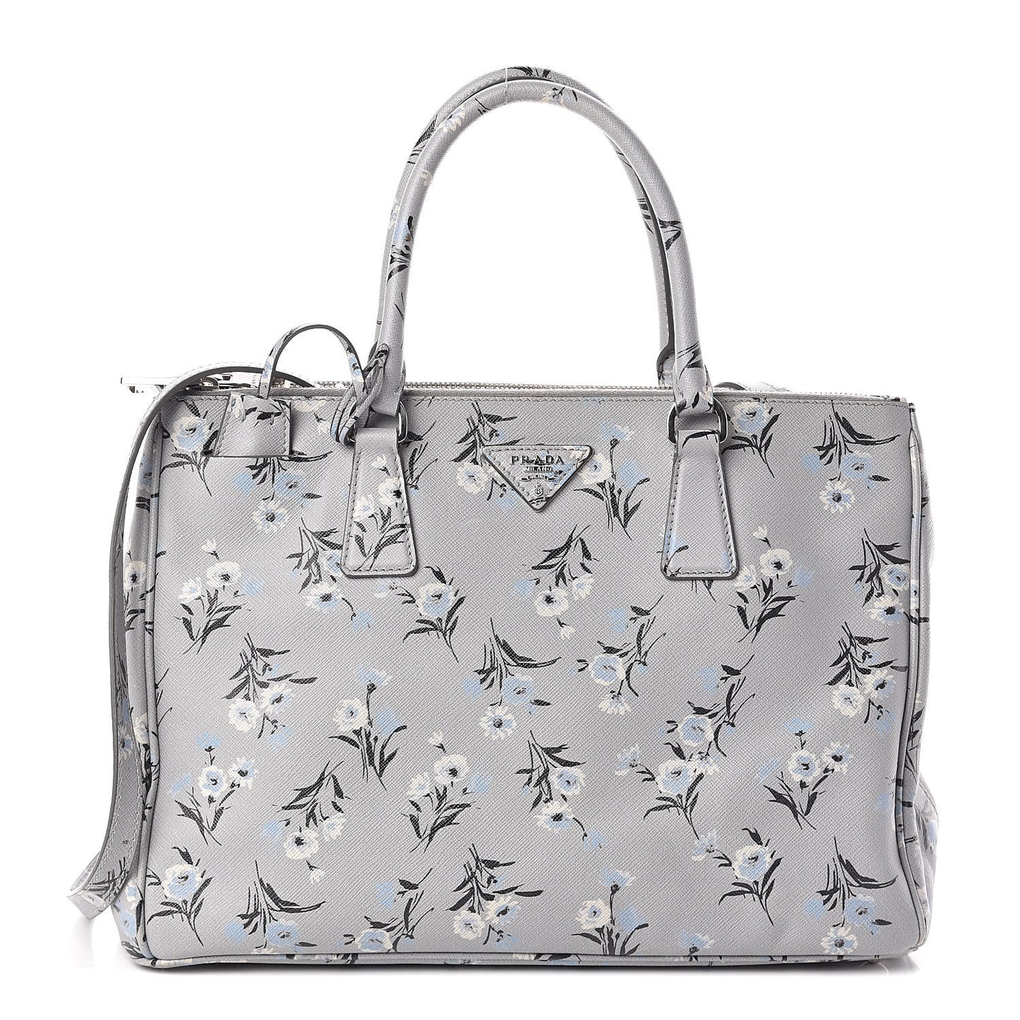 Saffiano Floral Print Medium Galleria Double Zip Tote Acciaio
