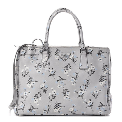 Prada Saffiano Floral Print Medium Galleria Double Zip Tote Acciaio 1 of 8