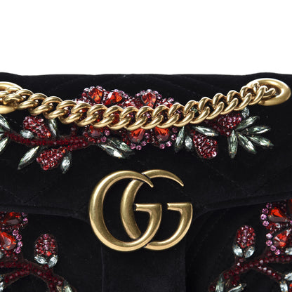 Gucci Velvet Matelasse Embroidered Mini GG Marmont Shoulder Bag Black 10 of 10