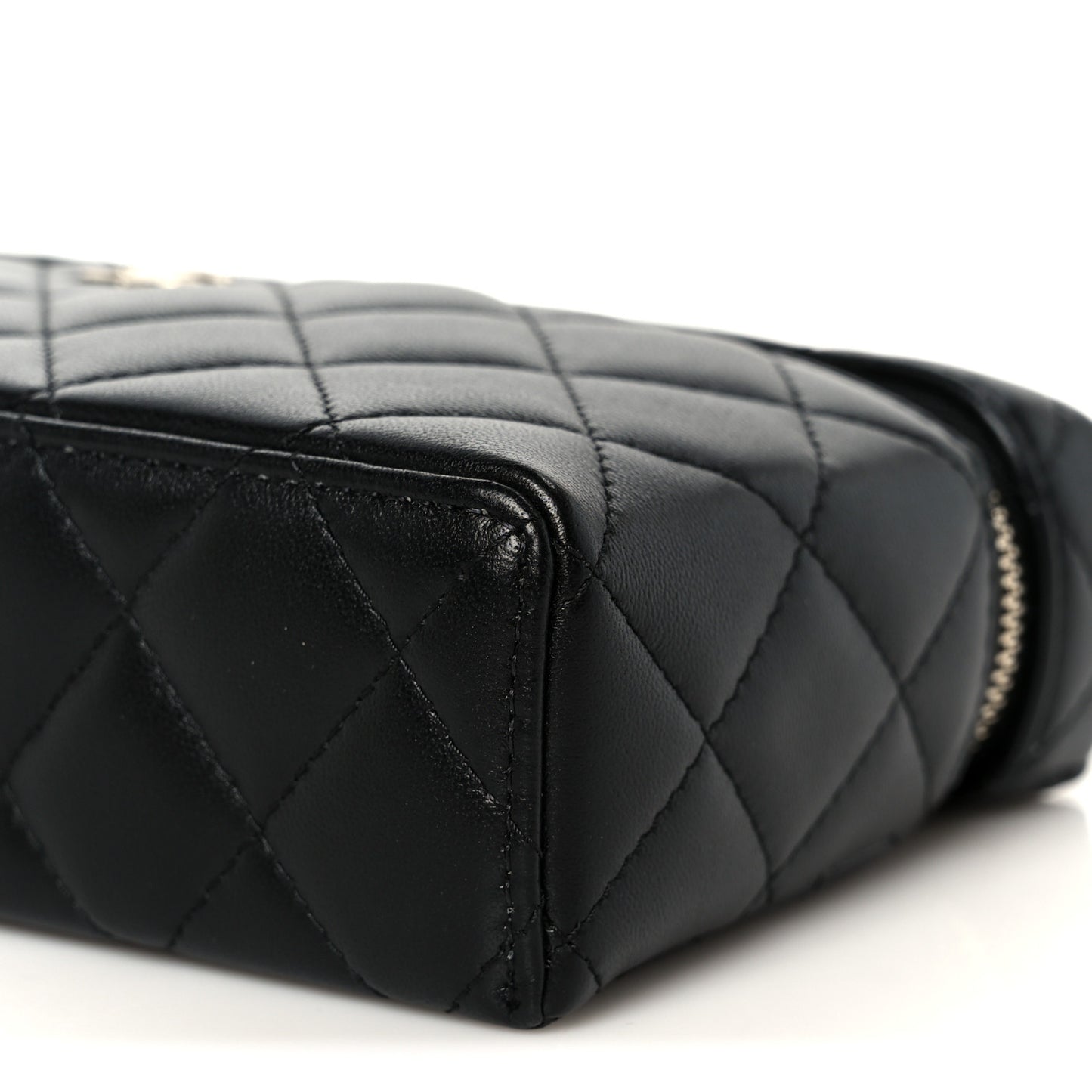 Lambskin Quilted Top Handle Slim Vanity With Chain Black