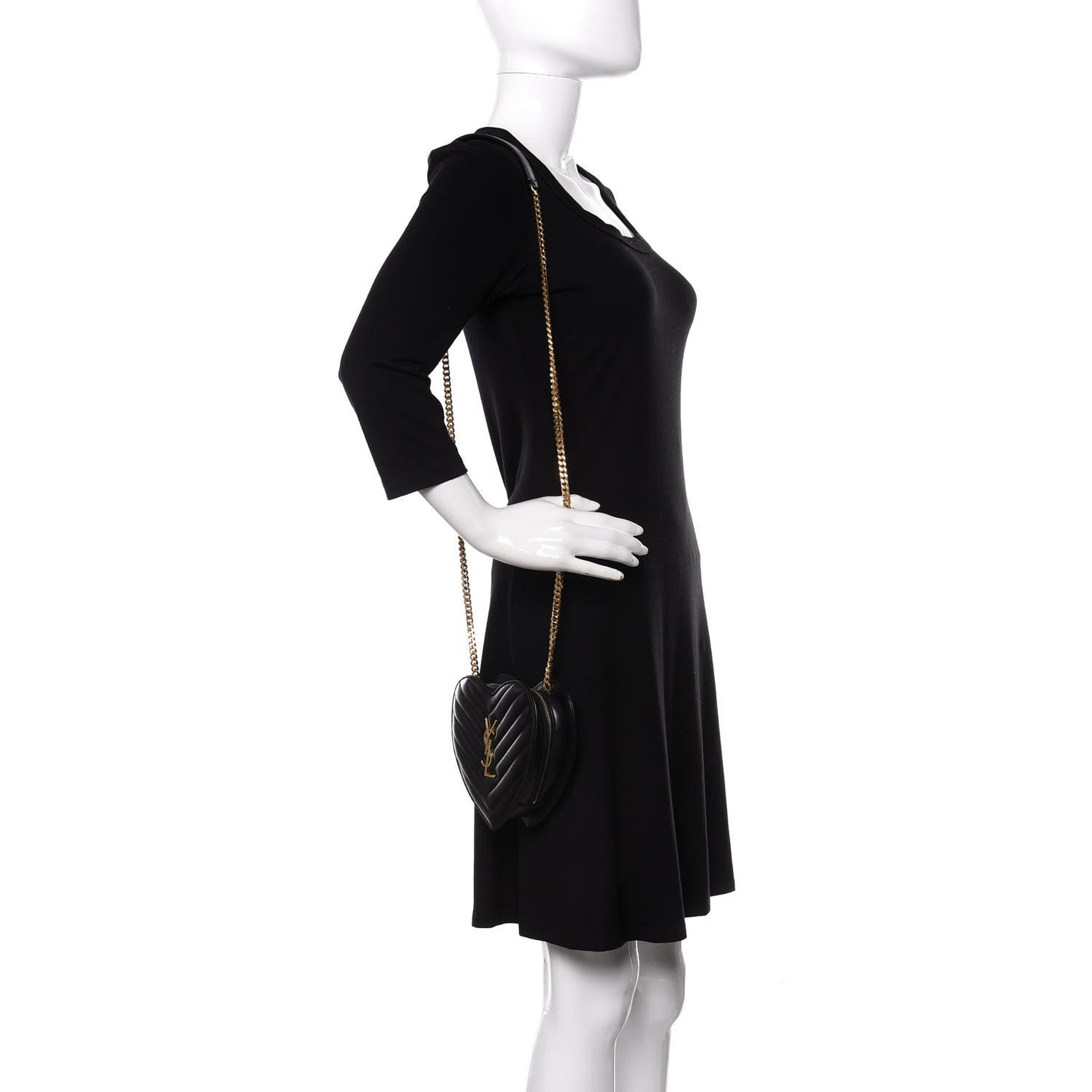 Lambskin Matelasse Chevron Monogram Small Love Heart Chain Bag Black