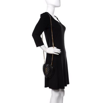 Saint Laurent Lambskin Matelasse Chevron Monogram Small Love Heart Chain Bag Black 2 of 10
