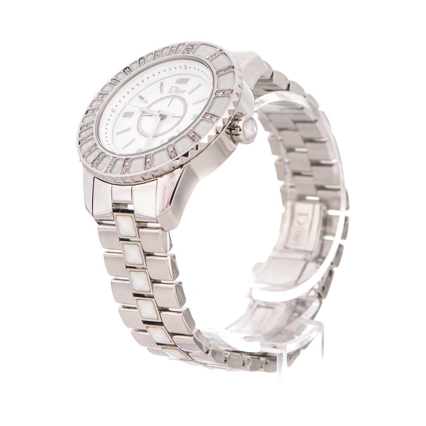 Stainless Steel Diamond Sapphire 33mm Christal Quartz Watch White