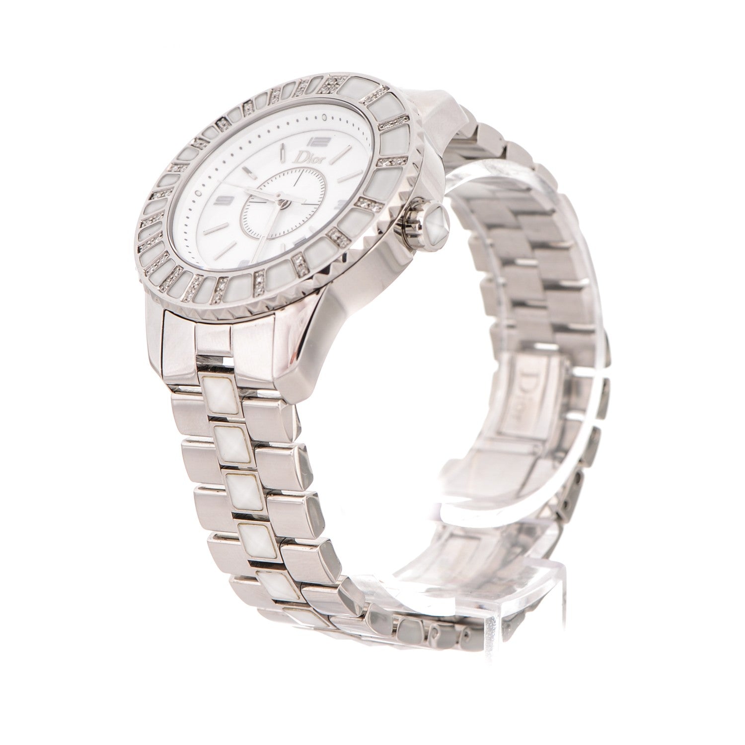 Christian Dior Stainless Steel Diamond Sapphire 33mm Christal Quartz Watch White 3 of 9
