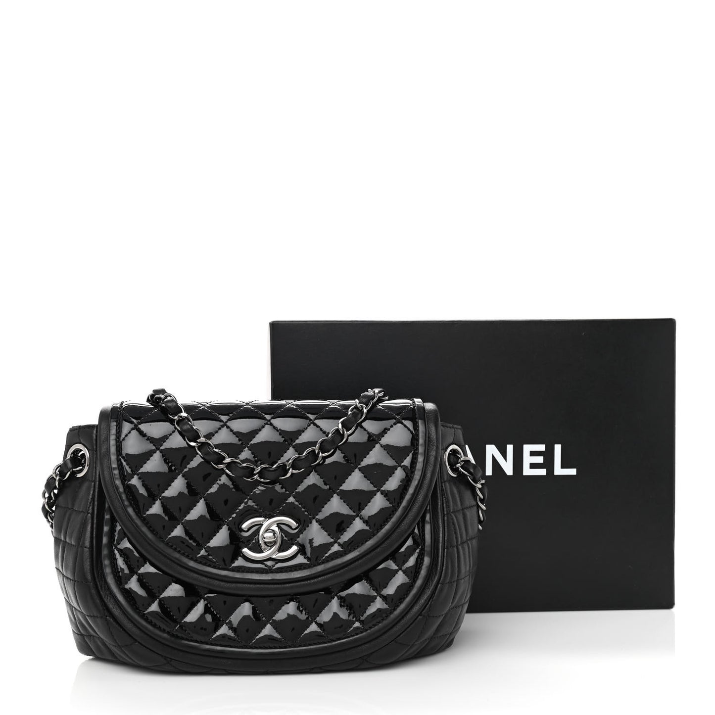 Lambskin Patent Classic Twist Crescent Flap Bag Black
