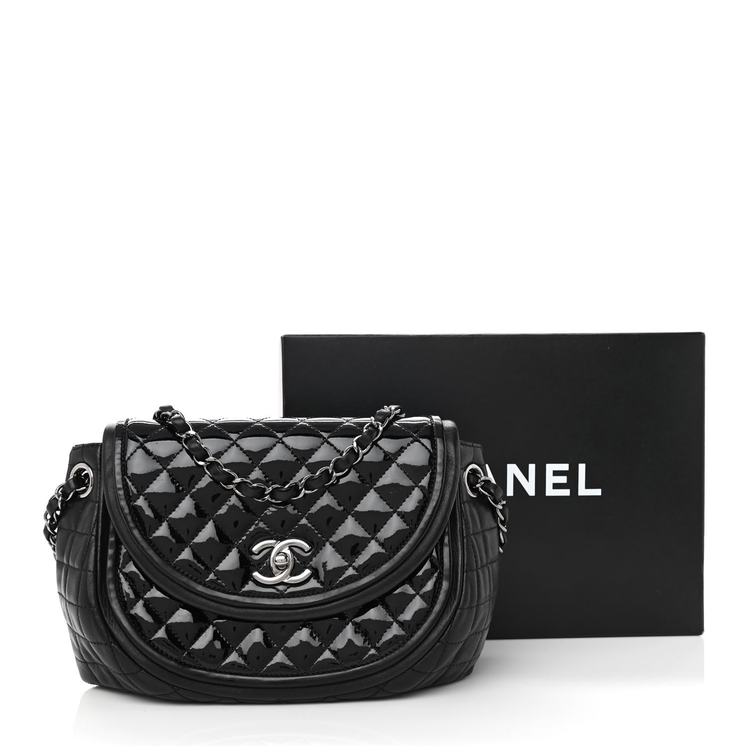 Chanel Lambskin Patent Classic Twist Crescent Flap Bag Black 11 of 11