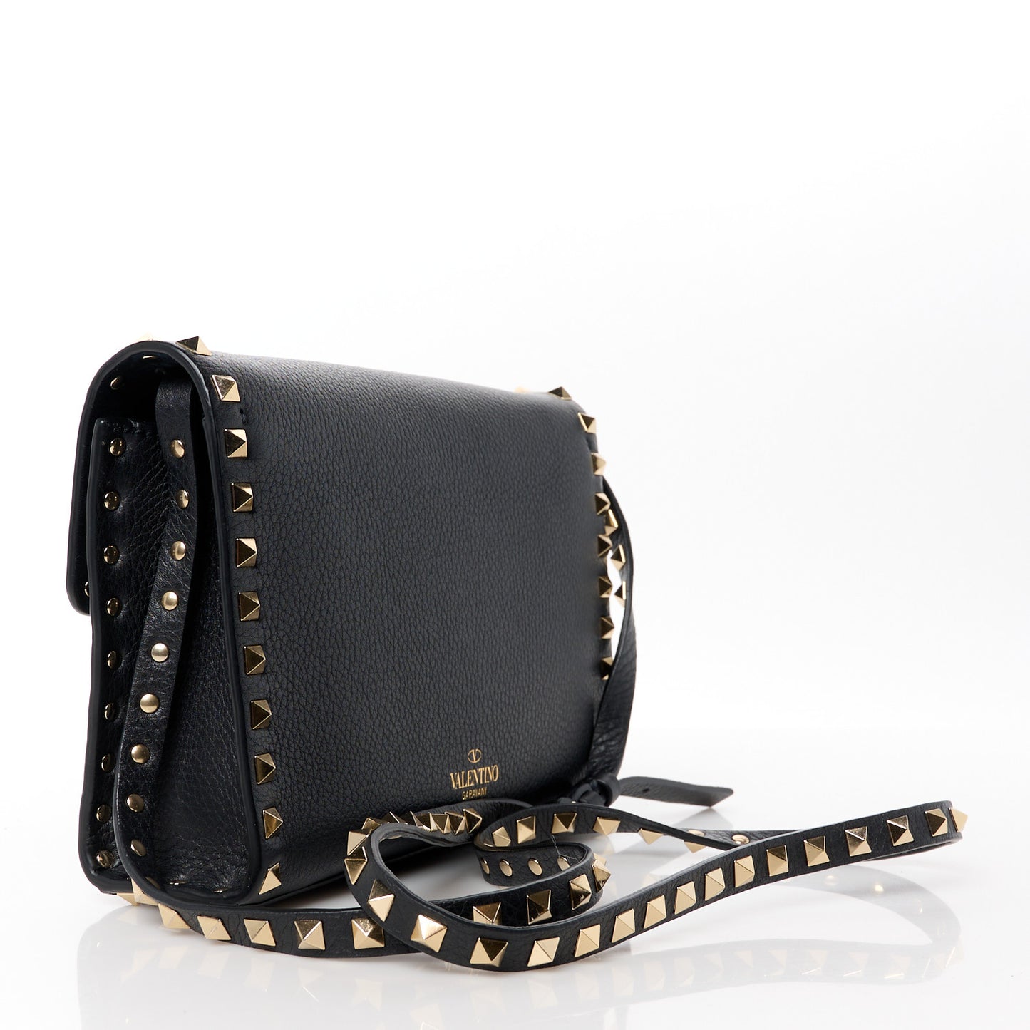 Pebbled Calfskin Medium Rockstud Flip Lock Crossbody Bag Black