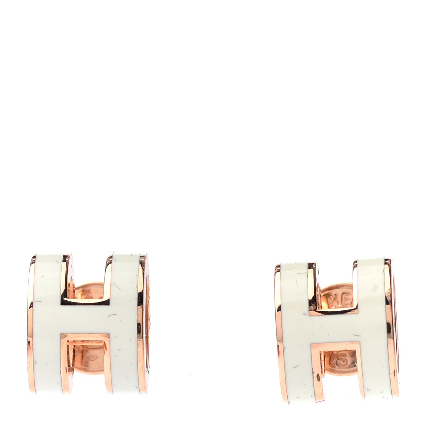 Rose Gold Lacquered Mini Pop H Earrings White