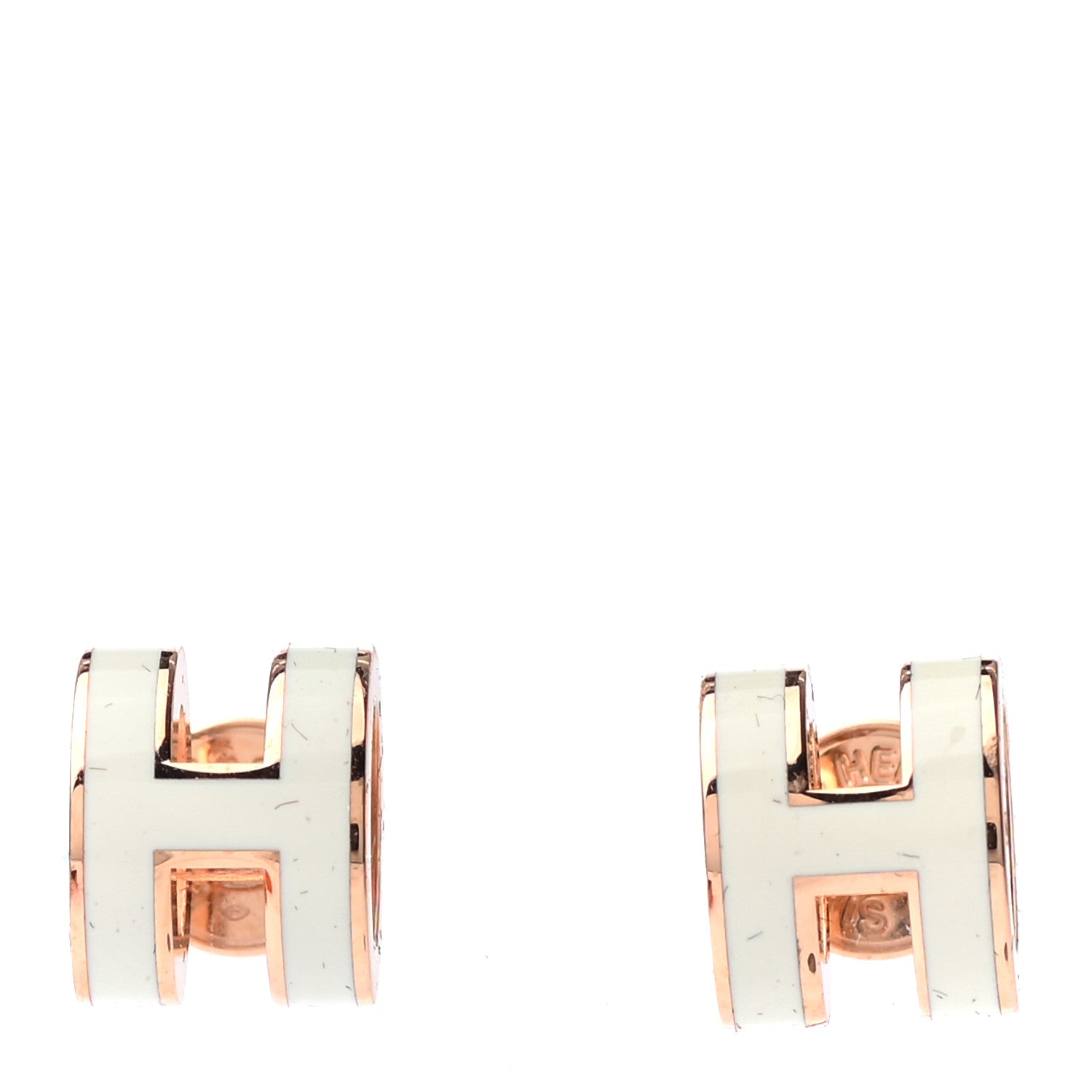 Hermes Rose Gold Lacquered Mini Pop H Earrings White 1 of 4